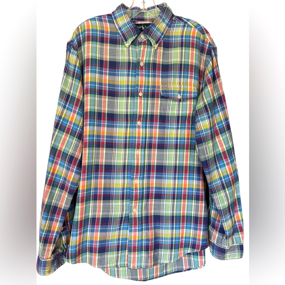 Ralph Lauren Men’s Multicolor Plaid Long Sleeve Colorful Plaid Shirt Size Large